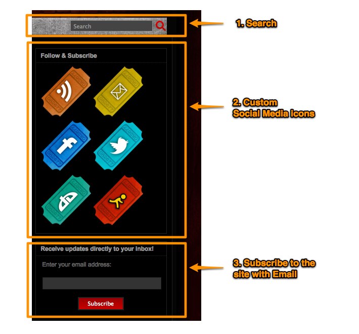 Search Social Media and email subscription, custom features on this website.