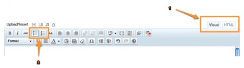 Buttons showing how to make an unordered or ordered list