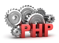Image of PHP with cogwheels behind it, its how it works
