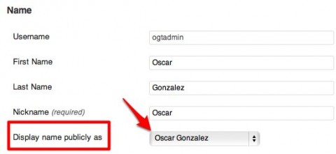 Showing the Change display name as option in the user dashboard